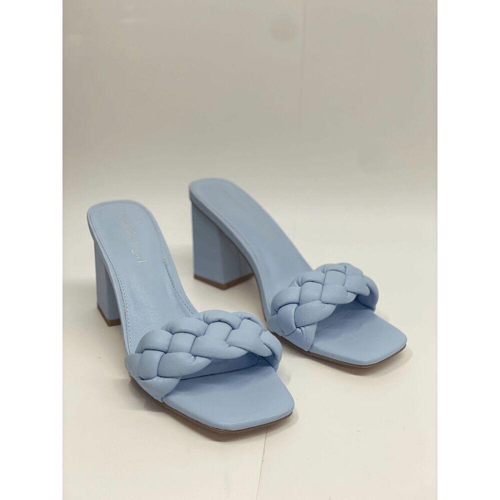 Madden Girl Women's Gracy Braided Block Heel Slide Sandals - Blue Ribbon 9.5M